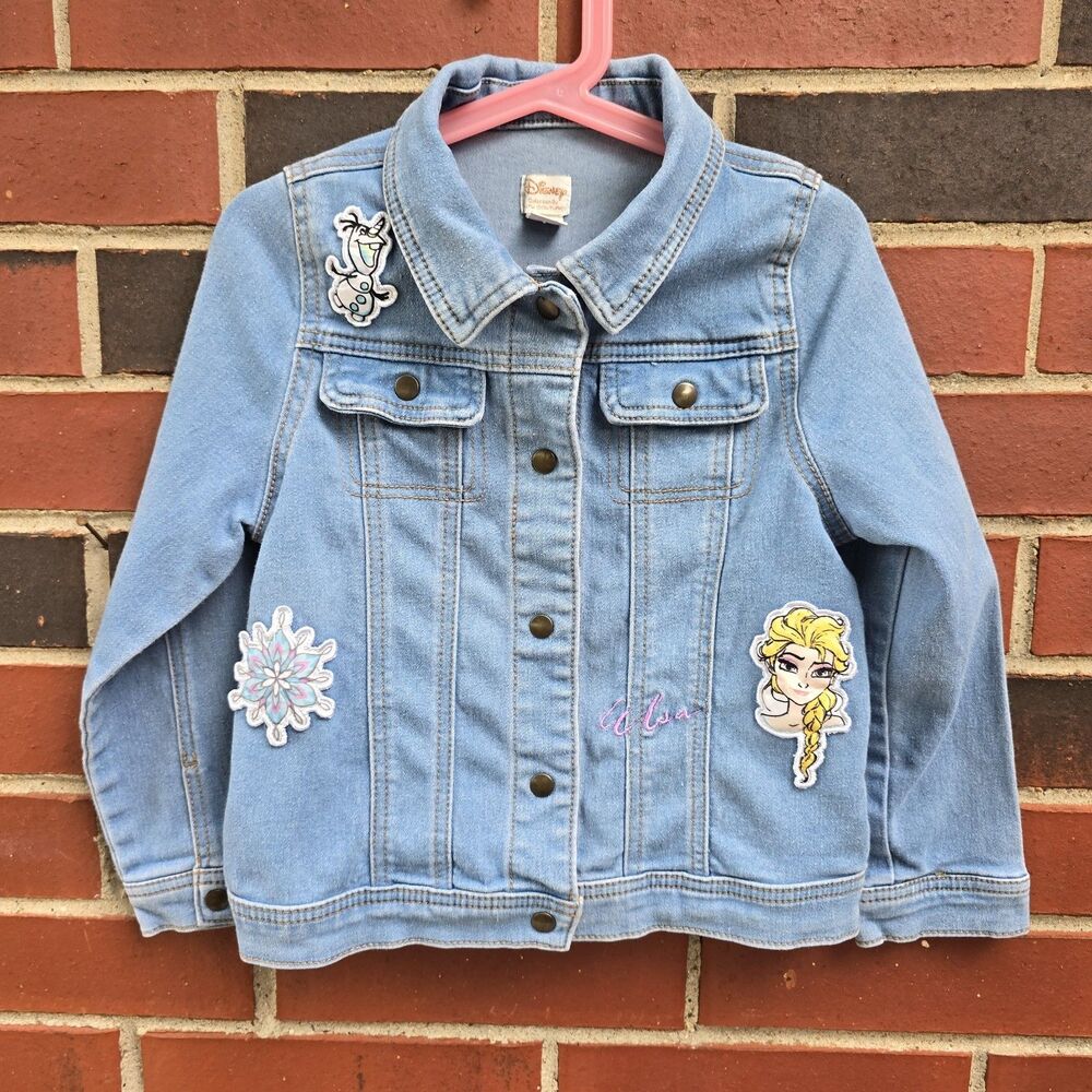 Disney Elsa Frozen Olaf Denim Jean Jacket Collection by Tutu Couture Size 7-8